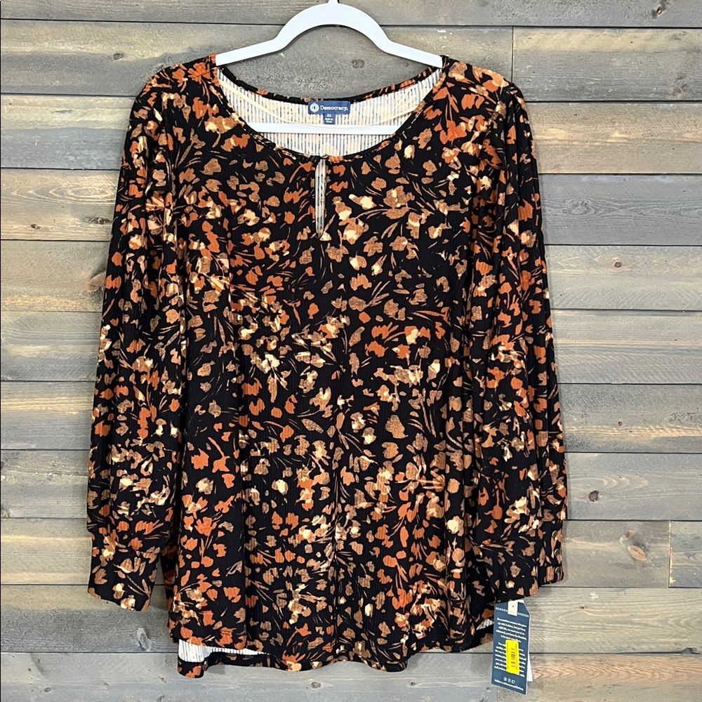 New Democracy Ribbed Keyhole Knit Top Size 2X